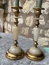 Paire De Bougeoirs Albâtre Et