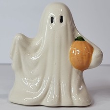 Vintage 70s Halloween 3" Ghost Holding Pumpkin Ceramic Porcelain Figurine