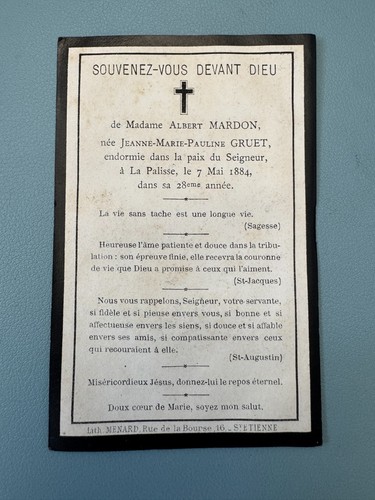 Souvenir mortuaire 1884 jeanne - souvenir,