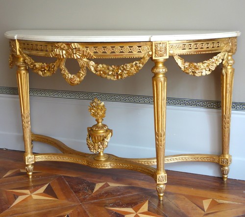 Console demi lune bois doré - bois,