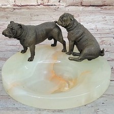 Sculpture De Cendrier En Marbre D'Onyx De Chien Bulldog Anglais