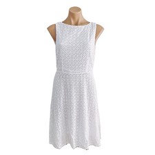 NICOLE MILLER NEW YORK sz 10 - White Cotton Broderie Anglaise Lined Flare Dress