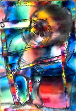 Atila Biro watercolor paper signed 1981 abstract art Paris architect Attila Bìrò