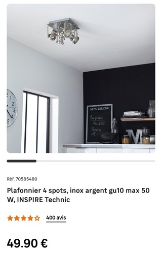 Plafonnier spots inox argent - spots,