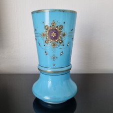 Vase Ancien en Opaline XIXè Bleu Turquoise Emaux Bressans Victorian 19thC Blue