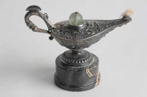 Lampe huile argent satyre - lampe,