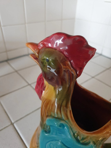 Ancien pichet coq barbotine