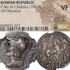 MINERVA/Victory two Horse Chariot. P. Servilius M.f Rullus NGC Certified VF Coin