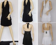 Robe Mini À Col V Halter Pour Femmes Avec Taille Froncée Double Couche DR2306