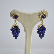 Boucles D'oreilles Argent 925 Doré Grappes En Perles Lapis AGHT 0907