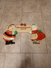 Vintage Plastic Xmas Decor Signage Merry Christmas! Mr And Mrs Clause