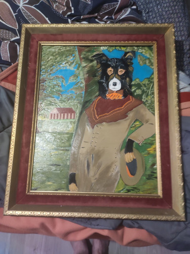 Homme chien ancien tableau - homme,