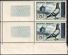 France 1956 Y&T n°1091 Colombophilie 15f Paire verticale (**)