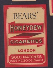 Antique Match Pack Tag Czechoslovakia BN185958 Honeydew Cigarette