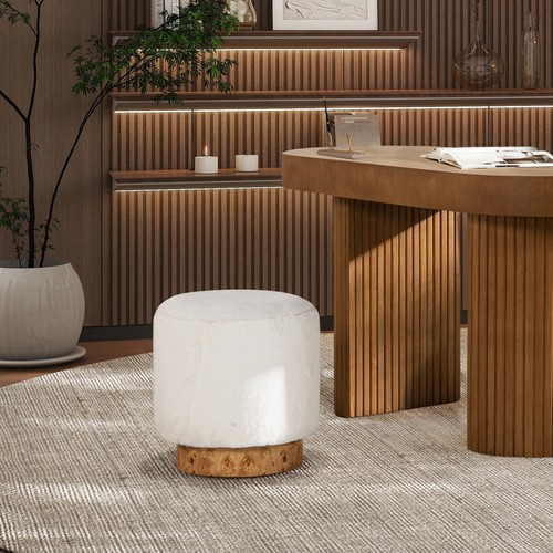 Round fur pouf ottoman - 16.5",
