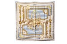 Authentic HERMES Carre 90 Scarf "COACHING" Silk Light Blue 1867N
