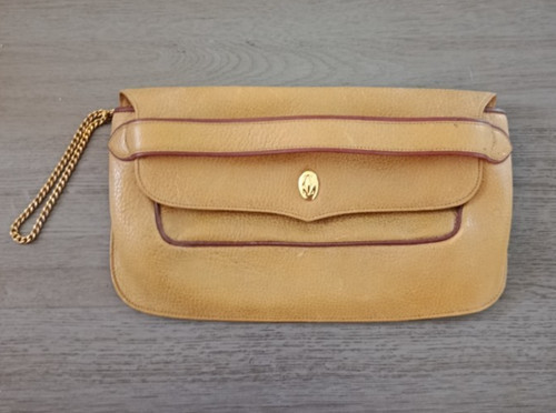 Pochette vintage cuir jaune - vintage,