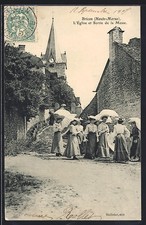 Old postcard Bricon / Haute-Marne, the Church and exit from Mass 