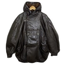 Rare Veste En Cuir À Capuche