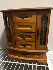 Vintage Ornate Wooden Glass Doors Decorative Classic Armoire Jewelry Box