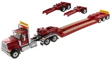 DIECAST MASTERS, INTERNATIONAL HX520 6x4 rouge et remorque porte engins XL120...