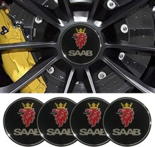 SAAB Black Centre Hub Caps. 63mm x 4 Set. ALLOY WHEELS  9-3 93 95 900 9-5 etc