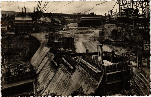 Old postcard genissiat dam - old,