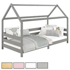 Lit cabane pour enfant 90x200 cm barrière sécurité 3 côtés en pin massif