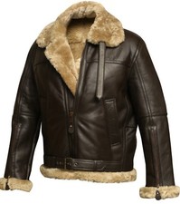 Blouson de vol RAF Aviator marron bombardier en cuir de mouton véritable peau...