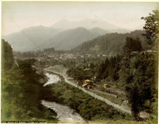 Japon, road at Ashio, town at Nikko vintage albumen print, some dommages T