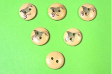 LOT 6 BOUTONS BOIS : rond thème jardin motif  brouette 15mm (05)