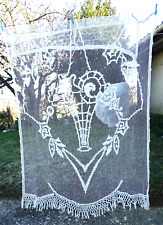 ART DECO , RIDEAU , PANNEAU PORTE ANCIEN  FILET BRODE  VASE FLEURS