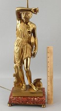 Antique Victorian Gold Gilt Bronze Wounded Amazon Woman Warrior Sculpture Lamp 