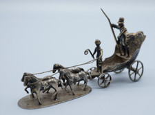 Vintage Silver Horse Drawn Chariot Wagon Man with Spear Figurine 52 Grams - F043
