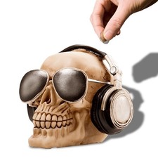 Skull Piggy Bank with Glasses and Headphones