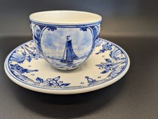 Vintage Delft Tea Cup & Saucer Sailboat Signed A Jungerhans Rotterdam