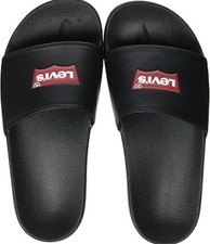 LEVIS Mens Batwing Slides 10 Black Synthetic Upper Slip-On Logo Water Resistant