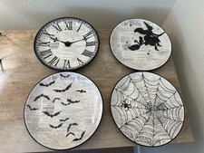 Sur La Table Halloween Salad Dessert Played Set Of 4 Black White 9” Witch Bats 