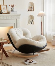 Chaise à Bascule Coton Salon - Fauteuil Rocking Chair Confort Design Pied Bois