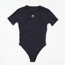 MARINE SERRE Womens Black One Piece Bodysuit Organic Cotton Opaque Size L RRP260