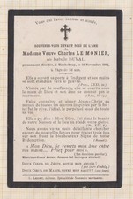 25F468 PIOUS IMAGE mortuary MME LE MONIER born DUVAL TINCHEBRAY 1902
