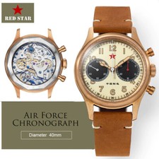 RED STAR 1963 Bronze Cusn8 SEAGULL ST19 Chronograph Watch 40mm Swan Neck 50M C3