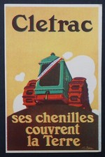 Old postcard advertising card tractor CLETRAC Ses caterpillars open the earth