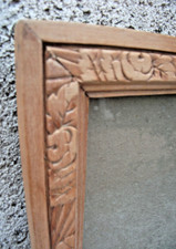 Cadre art déco en bois massif sculpté 34,5 X 26,5 Feuil 30 X 22 cm+verre ancien