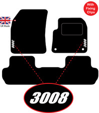 Tailored Carmats fits Peugeot 3008 2017 onwards, 3pc set, 2 Clips & LOGOS