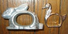 RARE EARLY 20TH CENTURY RABBIT ALUMINUM TOWEL ROUND + DUCK