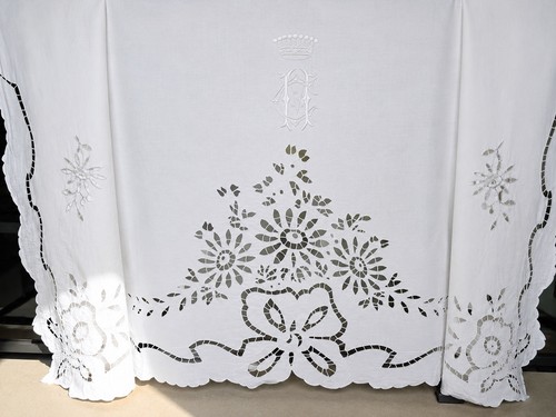 Drap ancien lin monogramme mc - drap,
