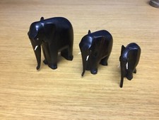 3 Sculptures Miniature Wood Ebony Elephants Handmade Africa Art Deco