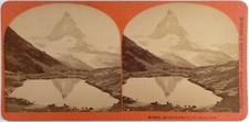 Suisse.Lac Riffel & Matterhorn.Switzerland. Photo Stereo Albuminé.Stereoview.J.Jullien.