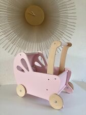 ☻Pink Color Wooden Doll Landau Stroller Toy
